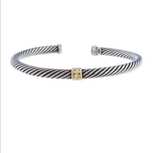 David Yurman sterling silver cable classics cuff with gold accent at center